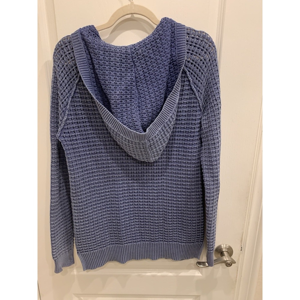 Sundance Catalog Blue Crochet Hooded Sweater Size S Coastal Cruise Fits Like‎ M - Picture 2 of 4